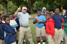 Lambert demonstrates disc golf skills at the USDGC EDGE Village on Thursday